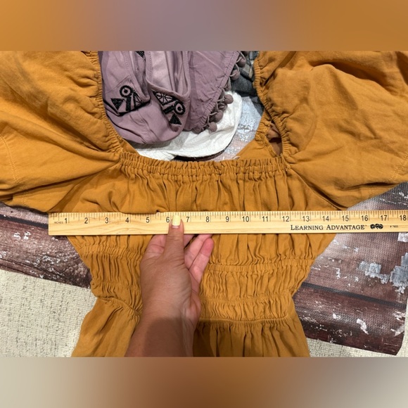 Elegant Puff Sleeve Blouse or mini dress  in Warm Ochre - Picture 7 of 8